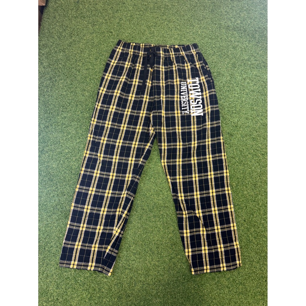Towson University Flannel‎ Pajama Pants XL Yellow Black Plaid Lounge